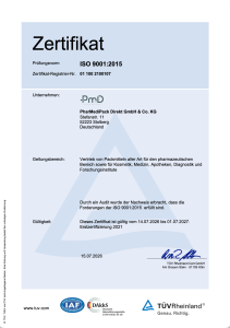 Zertifikat ISO 9001:2015 für die PharMediPack Direkt GmbH & Co KG